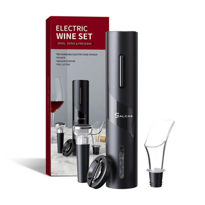 Electric Wine Opener Set with Foil Cutter, Aerator Pourer, and Vacuum Stopper - Automatic, Battery Operated Corkscrew Remover- Gift for Wine Lovers, Home, Kitchen, Party, and Wedding