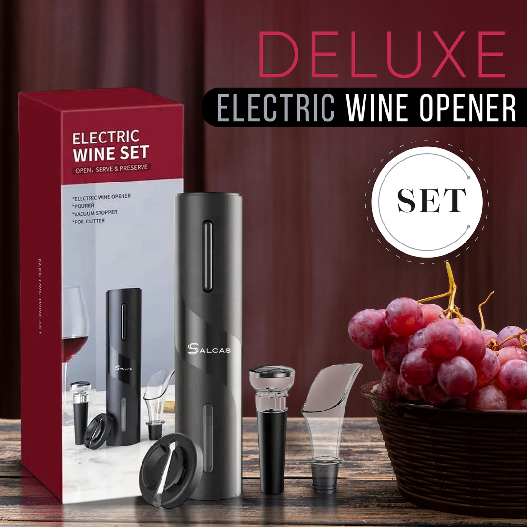 Electric Wine Opener Set with Foil Cutter, Aerator Pourer, and Vacuum Stopper - Automatic, Battery Operated Corkscrew Remover- Gift for Wine Lovers, Home, Kitchen, Party, and Wedding