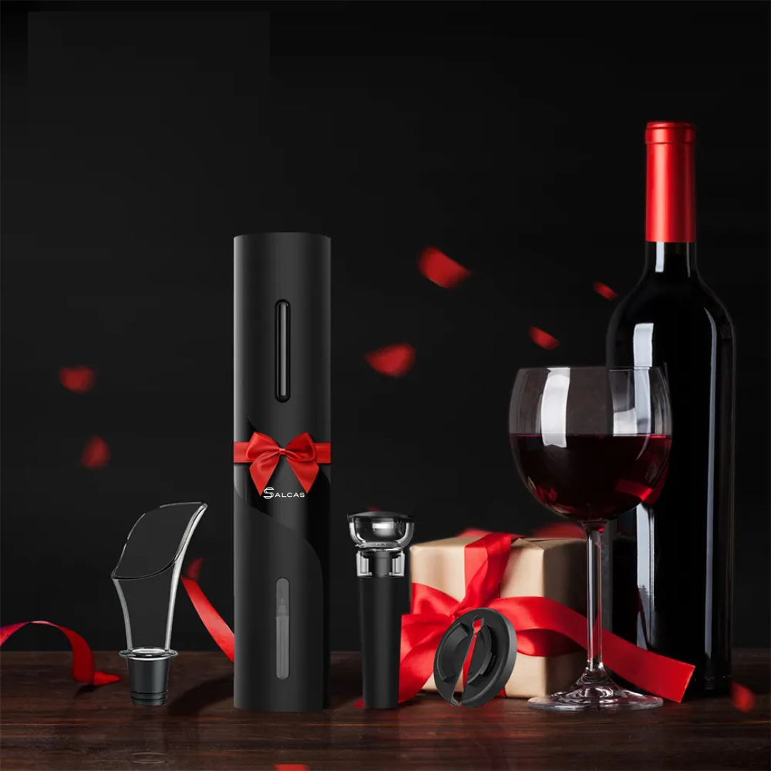 Electric Wine Opener Set with Foil Cutter, Aerator Pourer, and Vacuum Stopper - Automatic, Battery Operated Corkscrew Remover- Gift for Wine Lovers, Home, Kitchen, Party, and Wedding